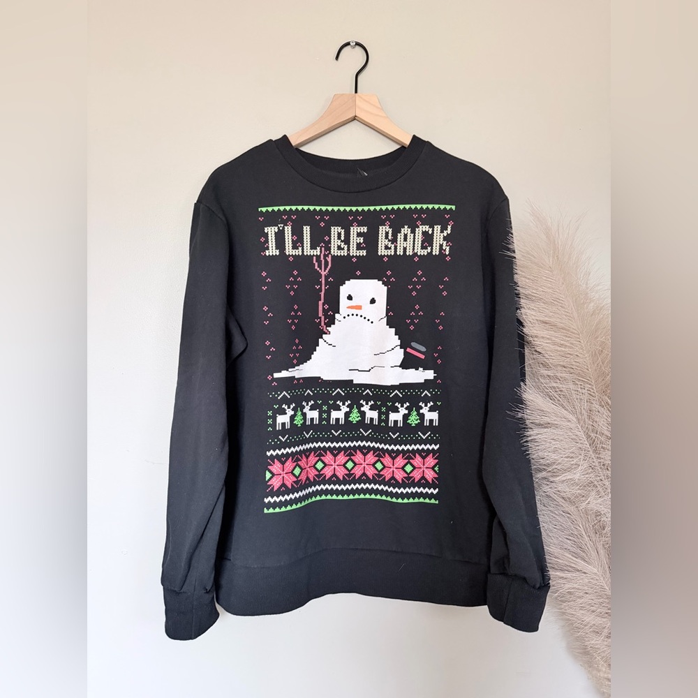 MAD Engine Black Sweater with Snowman Design
